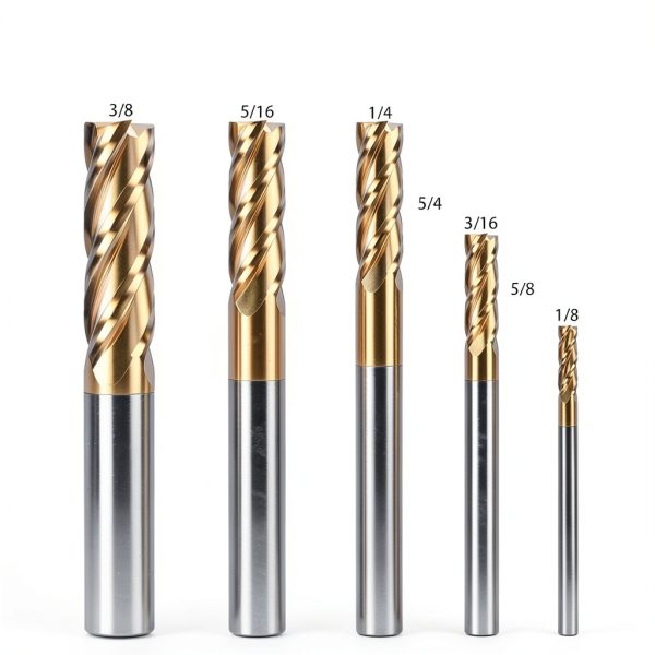 1/8" 3/16" 1/4" 5/16" 3/8" Carbide End Mills Set - Solid Carbide (Tungsten Carbide + Cobalt) - 5Pcs 4 Fulte CNC Mill Bits for Steel - TISIN Coated-1