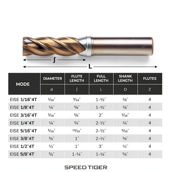 SPEED TIGER EISE 1/4" Carbide Square End Mill Set for Alloy Steels-5